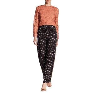 Alice + Olivia Pants Black Floral Print High Waist Wide Leg Sz 2 NWT